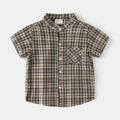 Casual Plaid Short Sleeve Shirt for Boys with Stand Collar