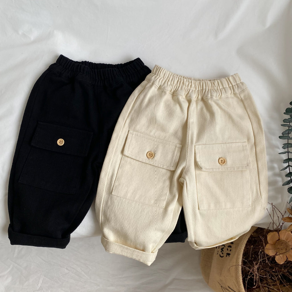 Large pocket washed cotton work pants