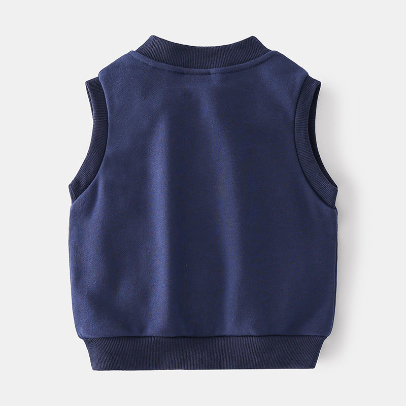 Street Style Solid Color Sleeveless Zipper Closure Slim Fit Children's Vest