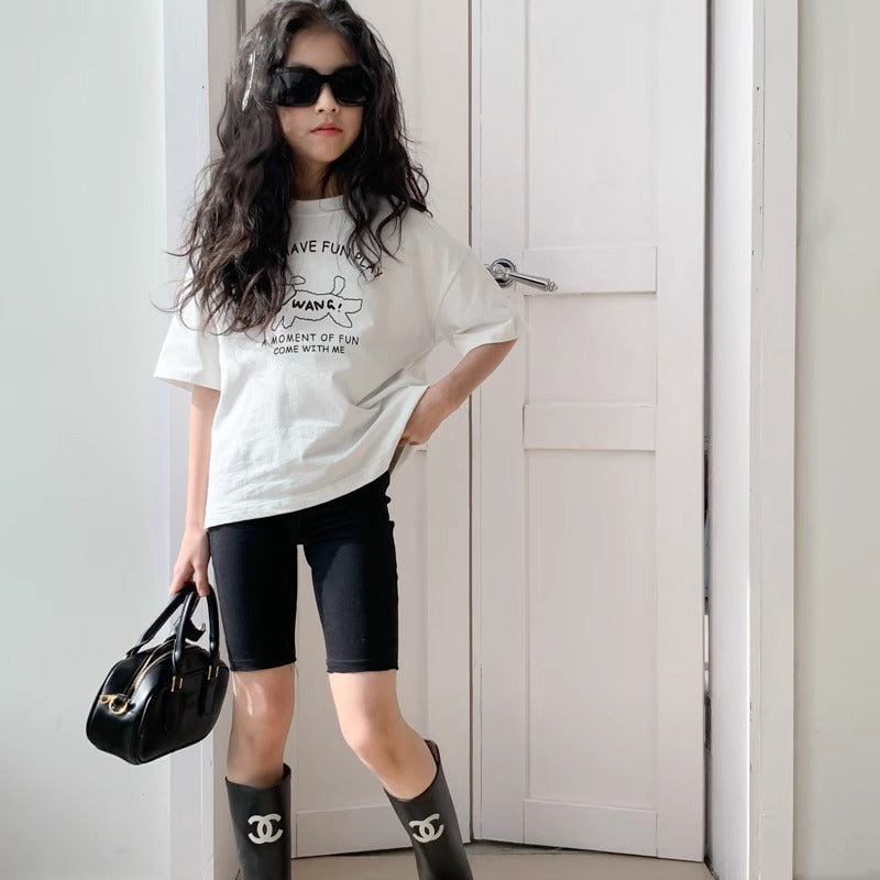 Girls' Short Sleeve T-Shirt Children's Basic Tee Printed Stylish Top for Kids
