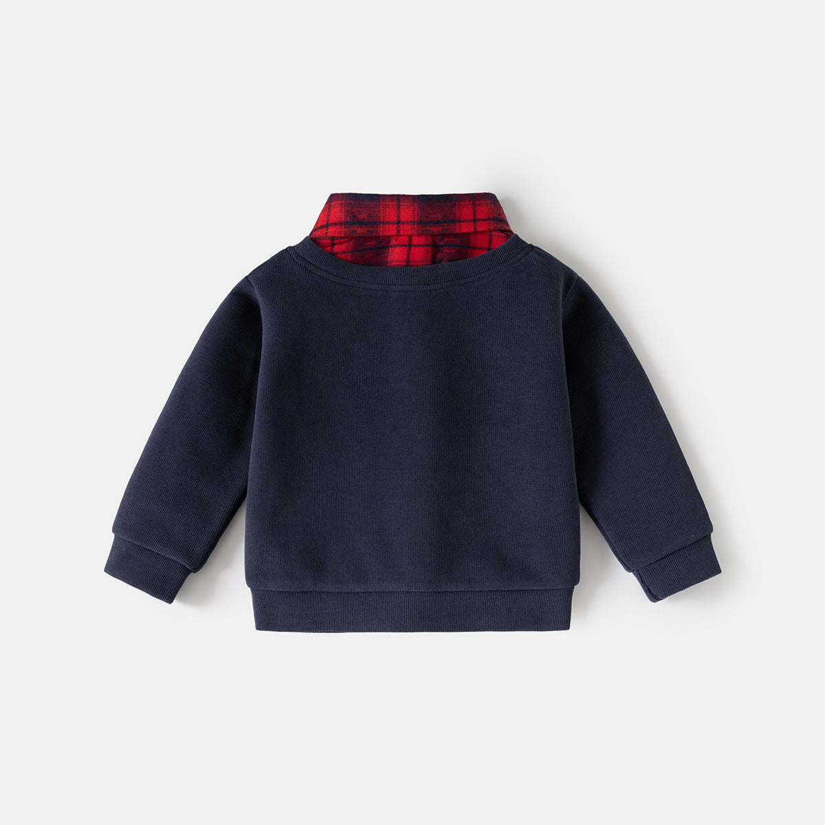 Boys' Faux Two-Piece Hoodie, Children's Shirt Collar Jacket, Baby V-Neck Top
