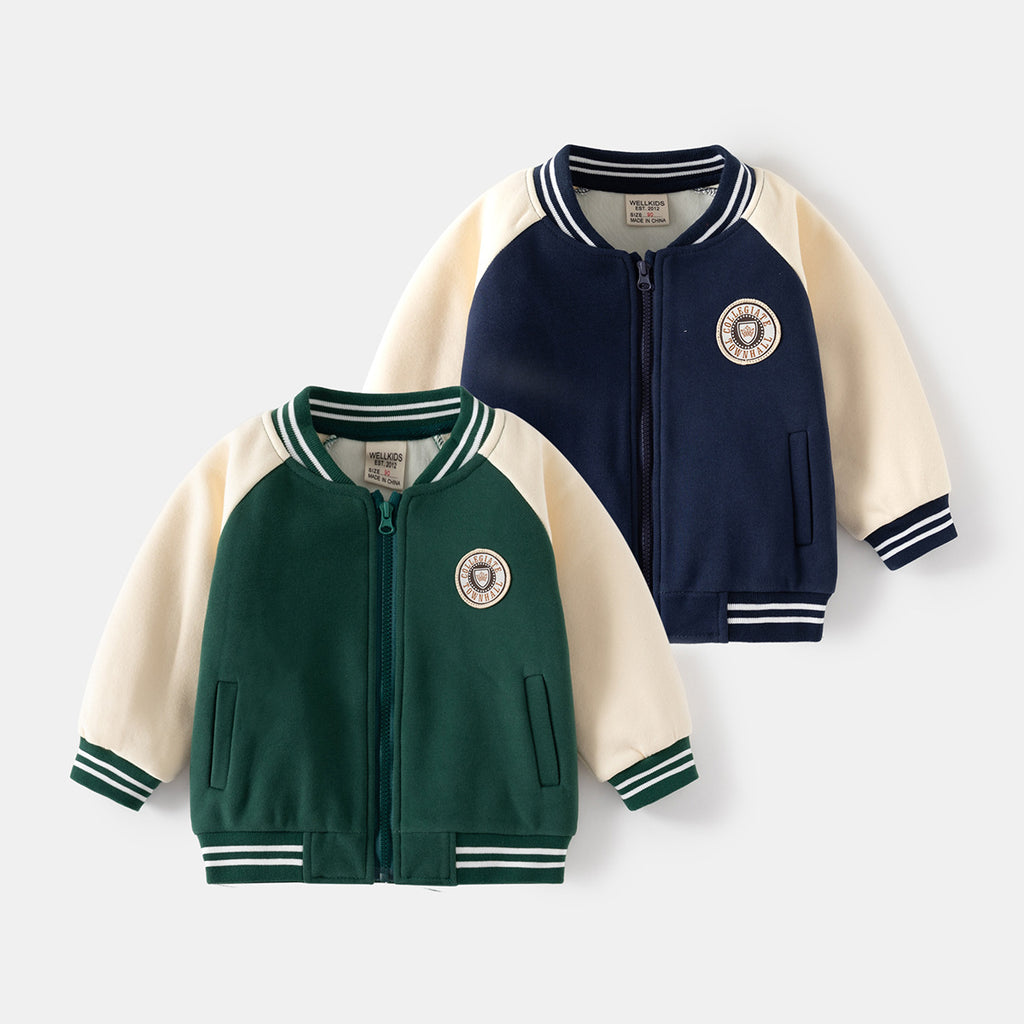 Boy's Fleece-Lined Baseball  Kids Outerwear Boy Fall Top Wholesale