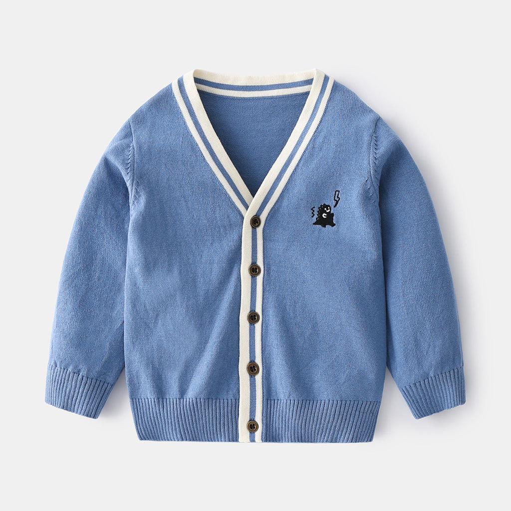 Long Sleeve V-Neck Knitted Cardigan for Boys, Casual Outerwear Spring Jacket for Kids