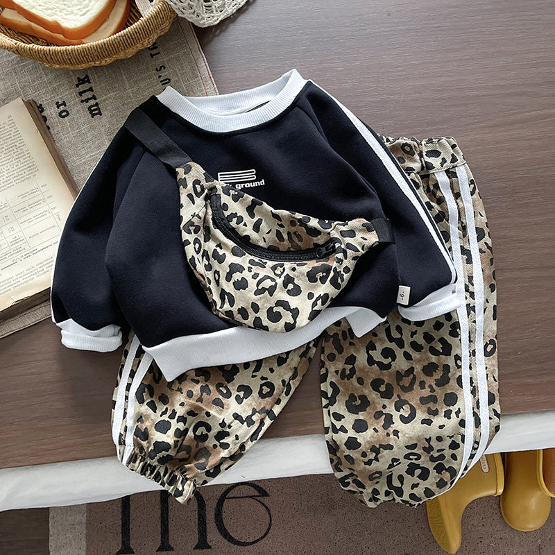 Round neck shoulder bag long sleeved two-piece set for babies