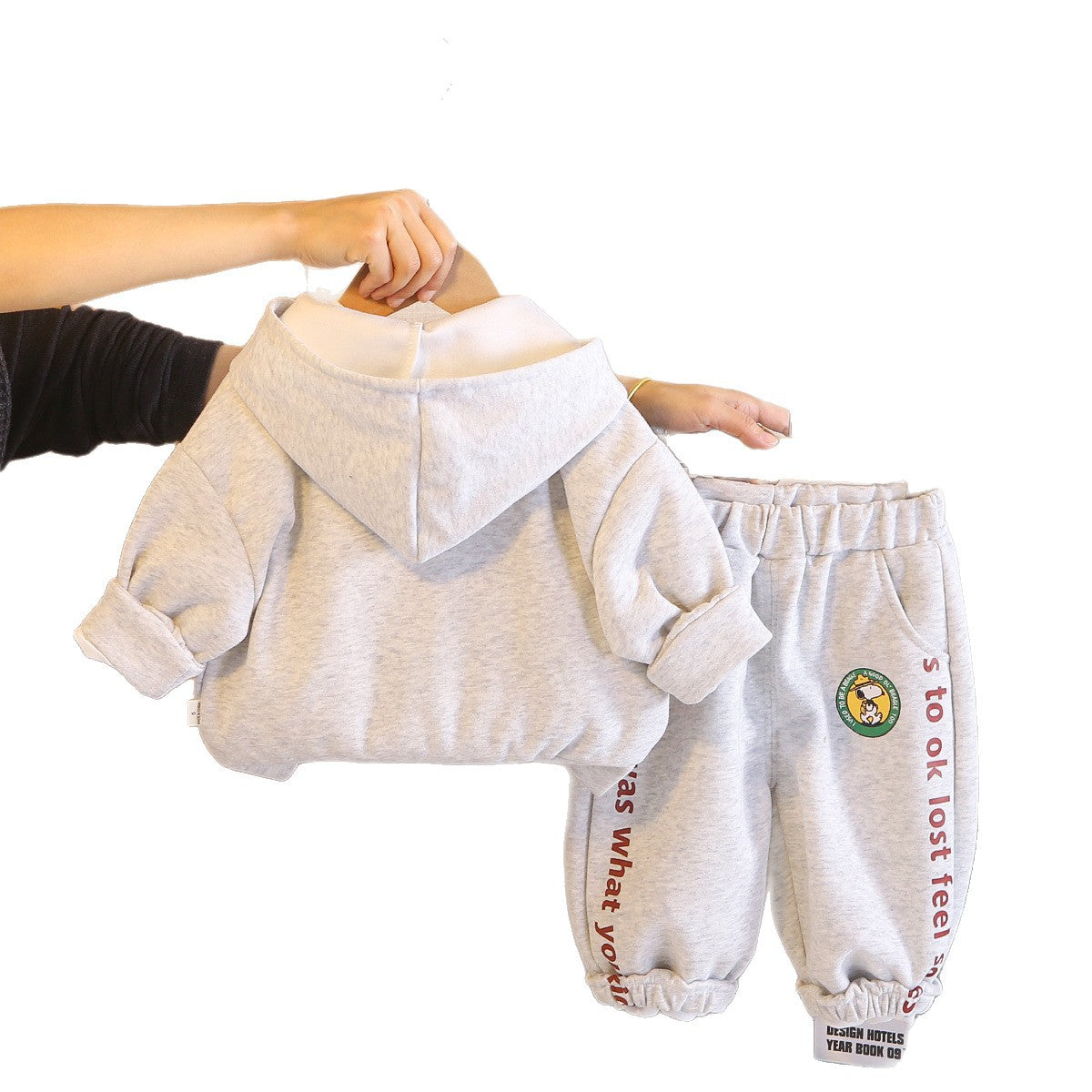 Hooded long sleeved three piece set for infants and children
