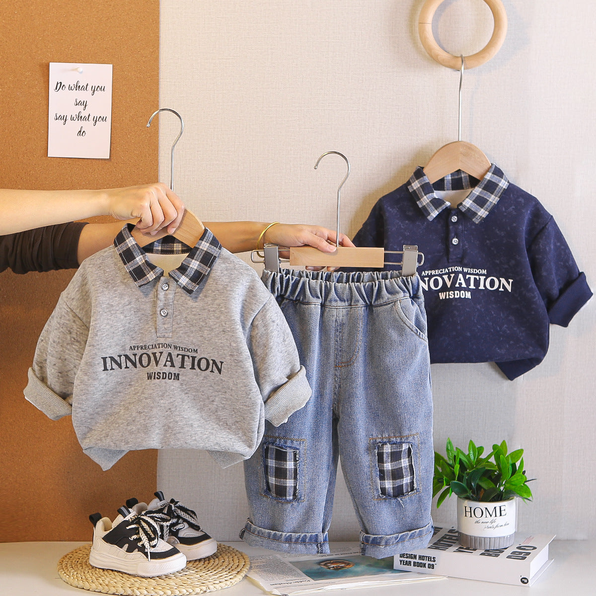 Spring and Autumn Baby Collar Long Sleeve Two Piece Set