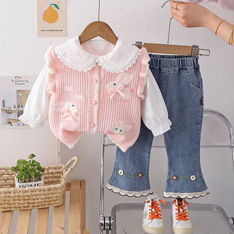 Spring and Autumn Sweater Vest 3-Piece Set for Women