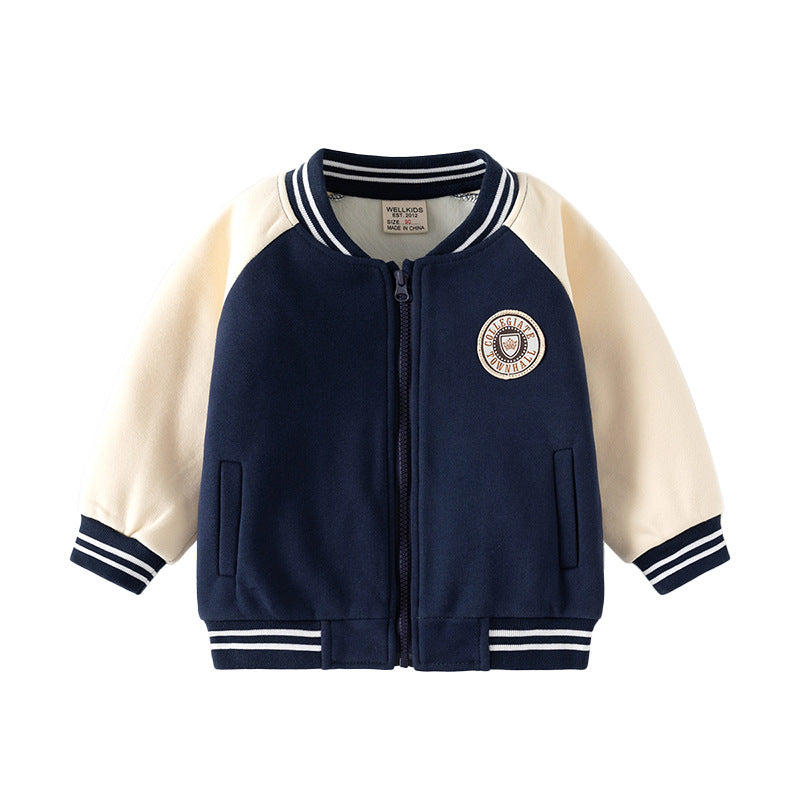 Boy's Fleece-Lined Baseball  Kids Outerwear Boy Fall Top Wholesale