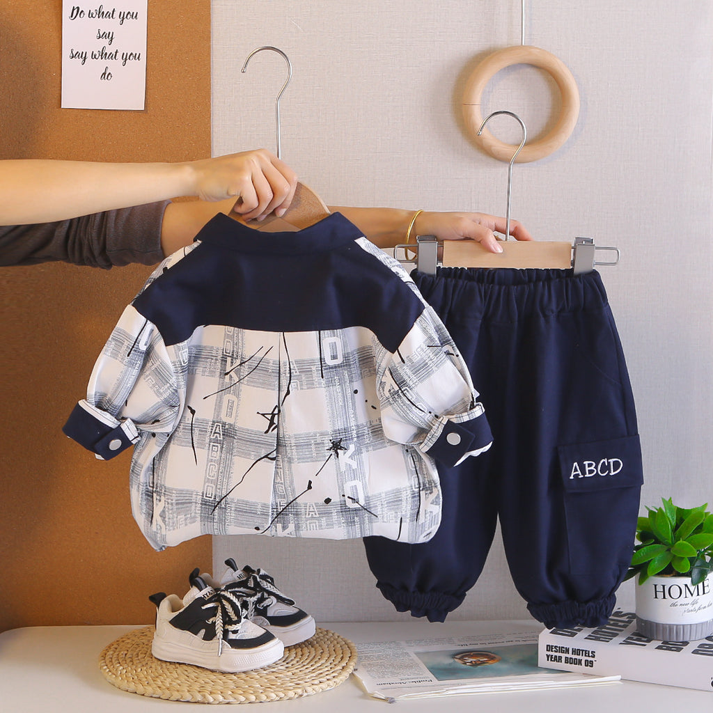 Spring and Autumn style shirt long sleeved three piece set