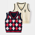 Casual Boy's Knit Vest Non-Hooded Middle and Small Kids Knit Vest Trendy Stylish Plaid Vest
