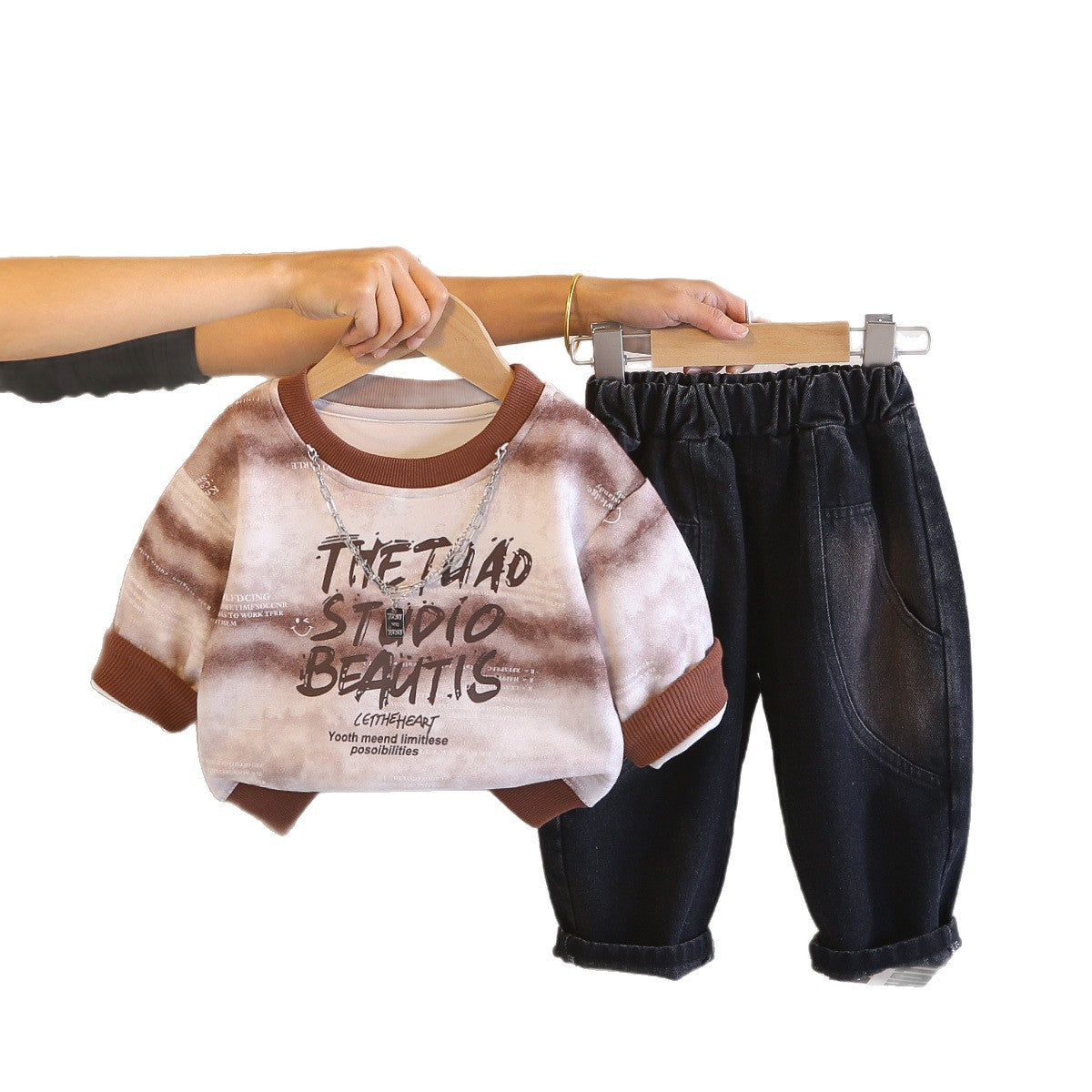 Small and medium-sized children's hoodie long sleeved two-piece set