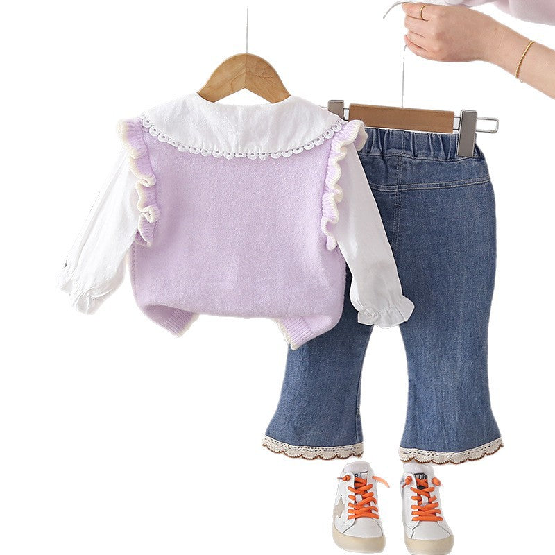 Spring and Autumn Sweater Vest 3-Piece Set for Women