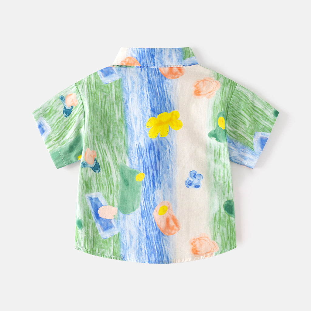 Short Sleeve Shirt  Boy's Street-Style Printed Stylish Boy's Dress Shirt Kids Clothing Wholesale