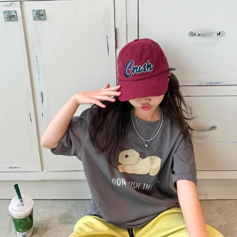Children's Girls Short Sleeve T-Shirt Simple Cartoon Print Casual Top Trendy
