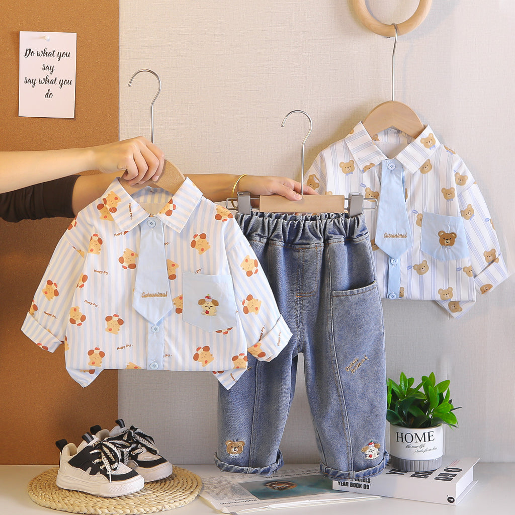 Cartoon tie shirt two-piece set