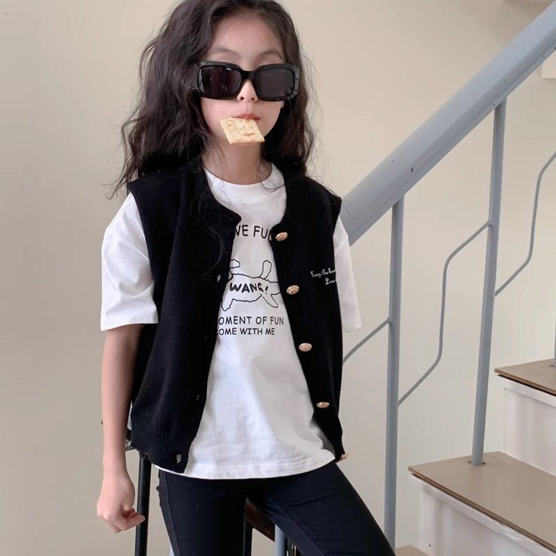 Girls' Short Sleeve T-Shirt Children's Basic Tee Printed Stylish Top for Kids