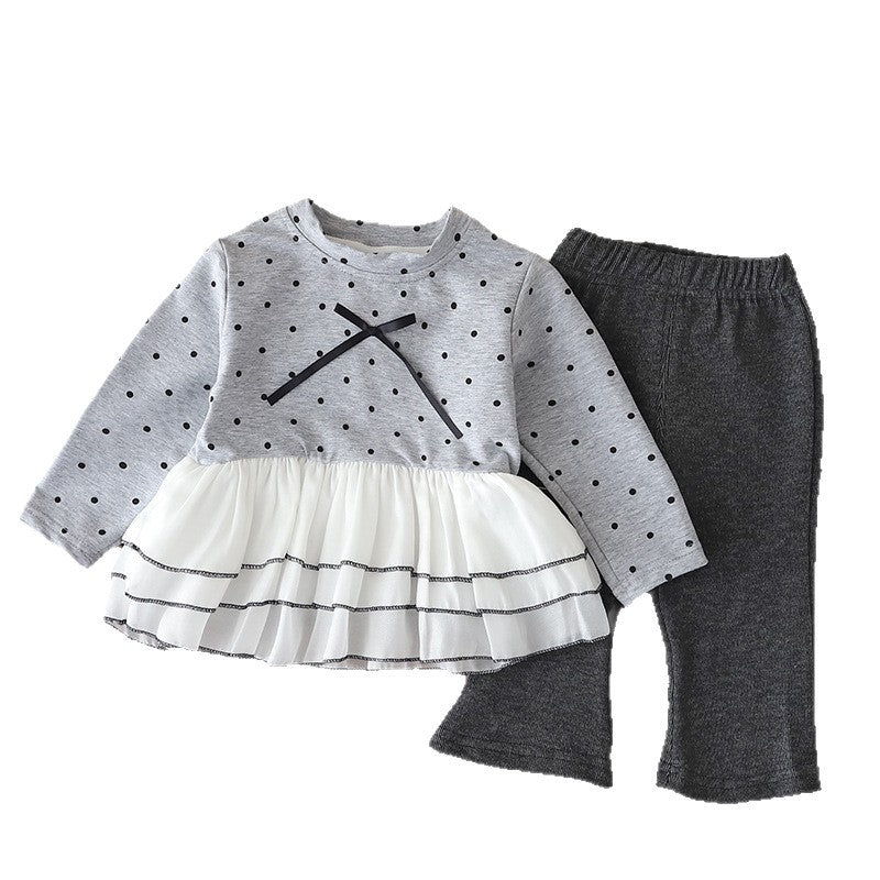Baby children's clothing round neck sweatshirt long sleeved two-piece set