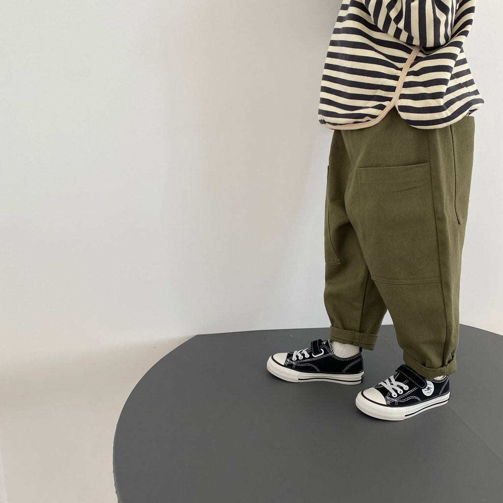 Washed single button workwear pants