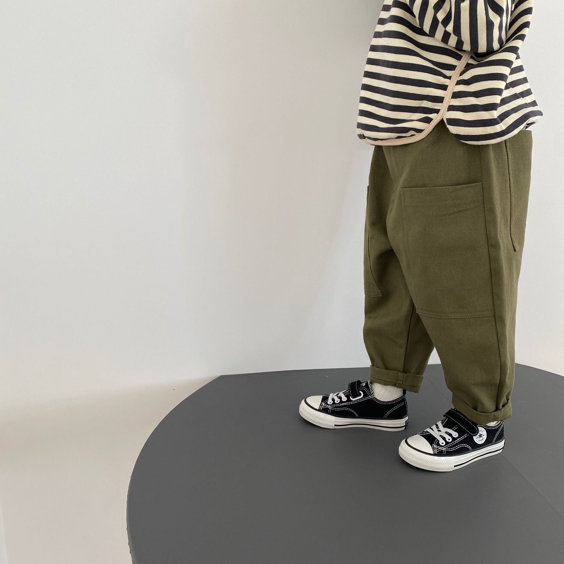 Washed single button workwear pants