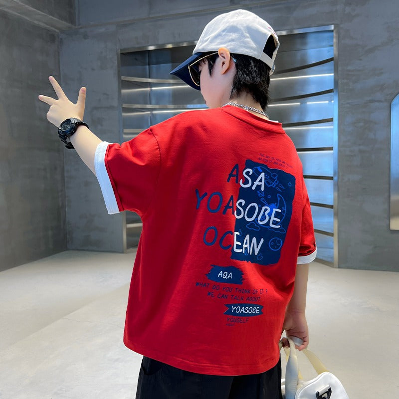 Casual Short Sleeve T-Shirt for Boys, Red