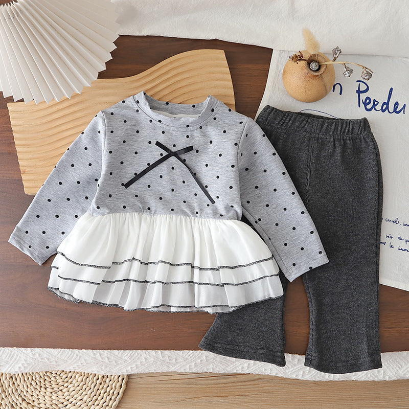 Baby children's clothing round neck sweatshirt long sleeved two-piece set