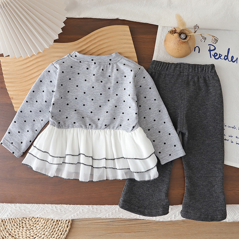 Baby children's clothing round neck sweatshirt long sleeved two-piece set