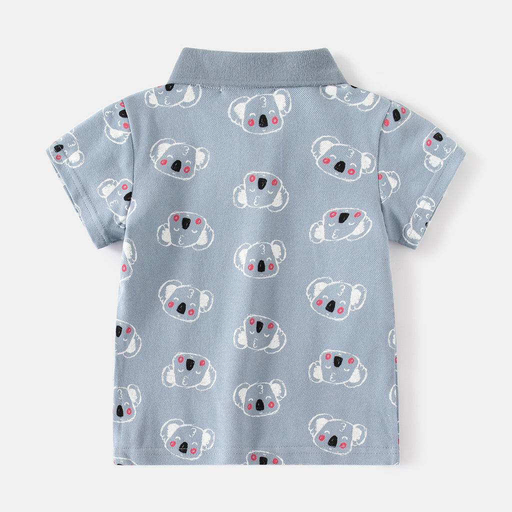 Boy's Short Sleeve Polo Shirt Fog Blue Cute Turn-down Collar Kids Short Sleeve Polo Shirt