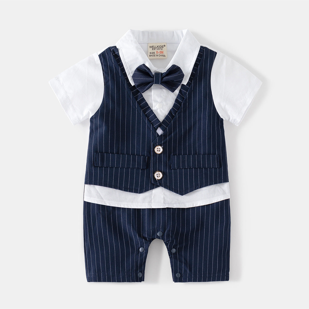 Bib Overall with Gentleman Bow Tie for Boys, Casual Style, Sleeveless Baby Romper without Hood