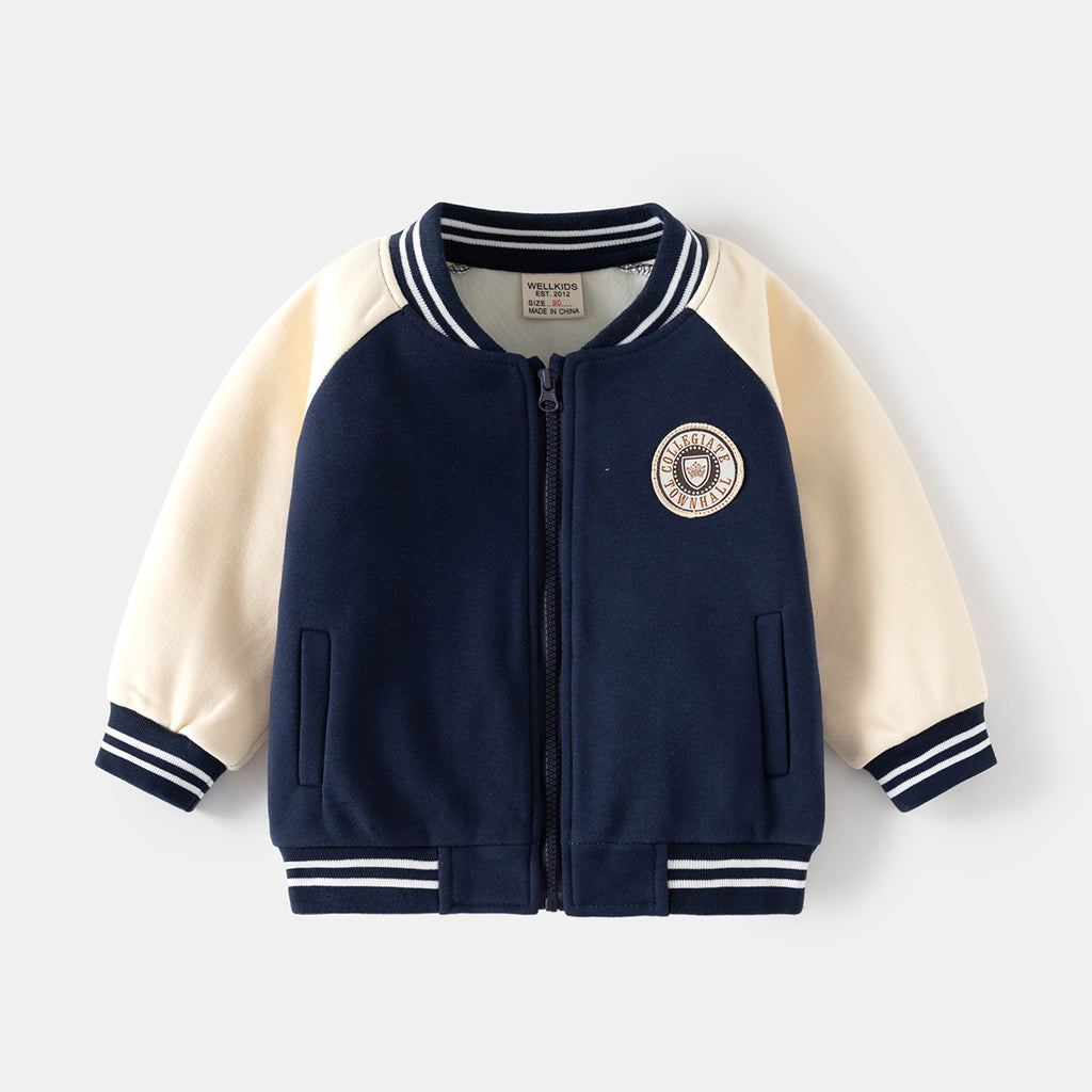 Boy's Fleece-Lined Baseball  Kids Outerwear Boy Fall Top Wholesale