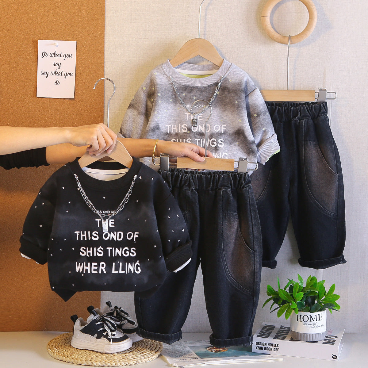 Spring and Autumn Long Sleeve Hoodie Two Piece Set