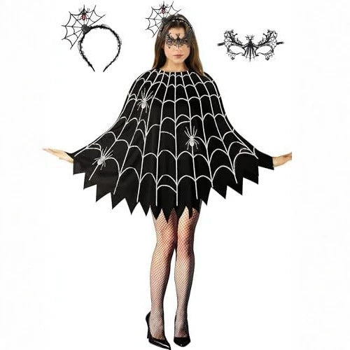 Halloween Spider Web Cape Witch Costume Stage Performance Clothing Adult Cosplay Party Cloak
