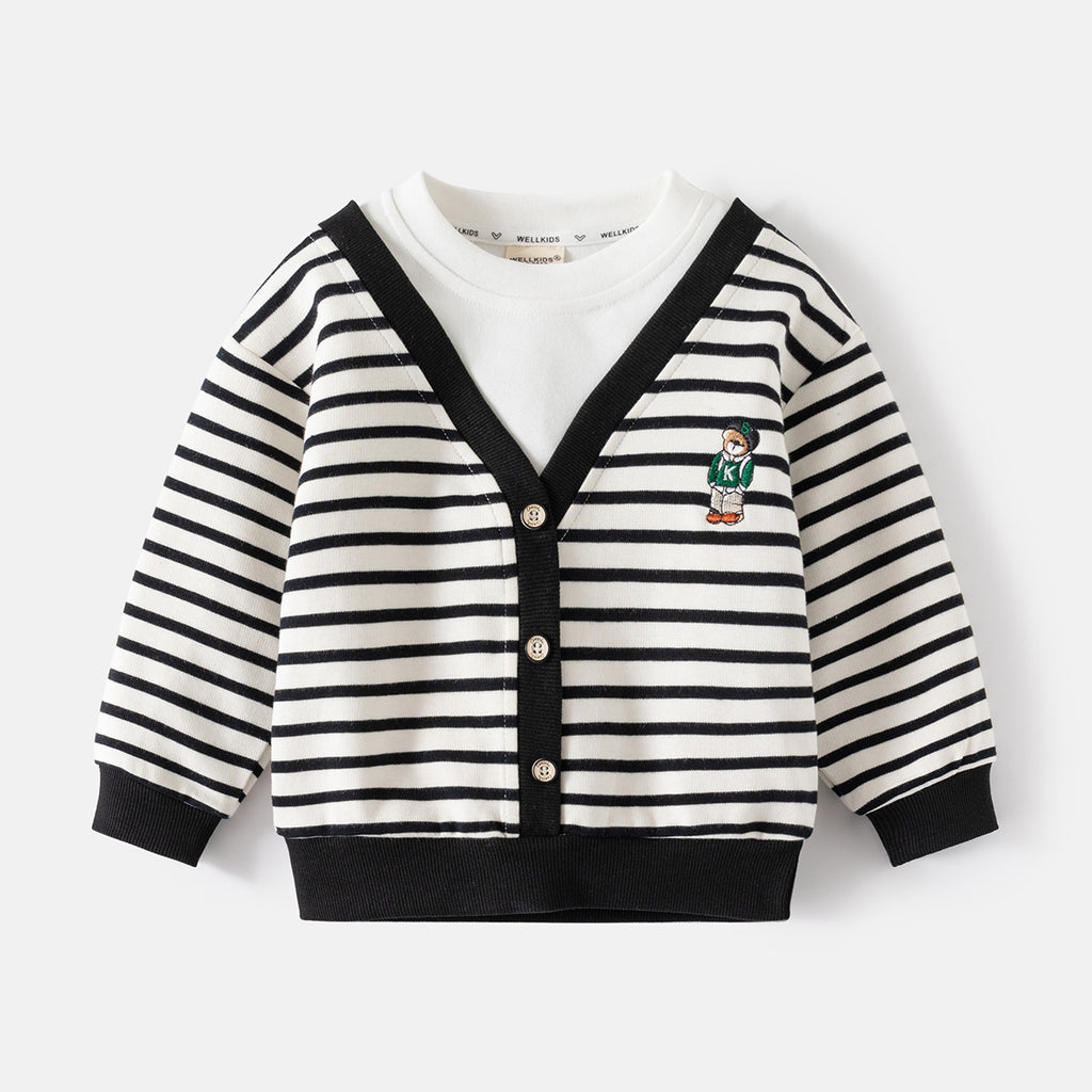 Boy's Faux Two-Piece Hoodie Loose Outerwear Kids Clothing Wholesale