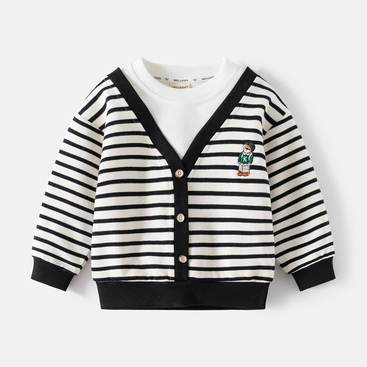 Boy's Faux Two-Piece Hoodie Loose Outerwear Kids Clothing Wholesale