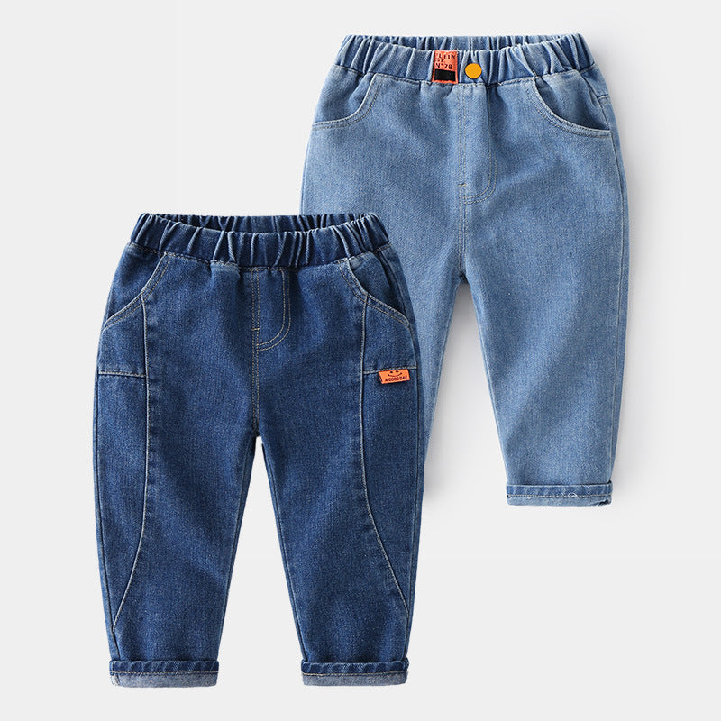 Casual Soft Comfortable Pants Cotton Solid Color  Cute Children's Clothing Boys' Denim Long Pants