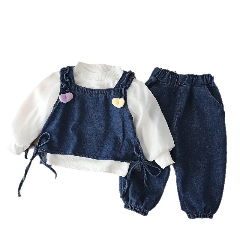 Baby girl denim vest long sleeved three piece set