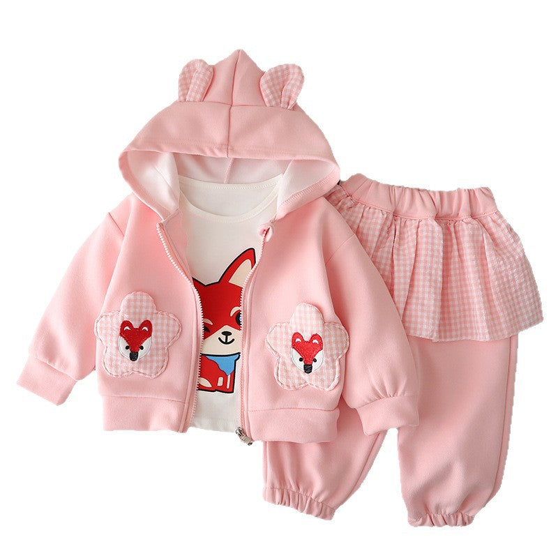 Spring and Autumn Cartoon Long Sleeve Hoodie 3-Piece Set