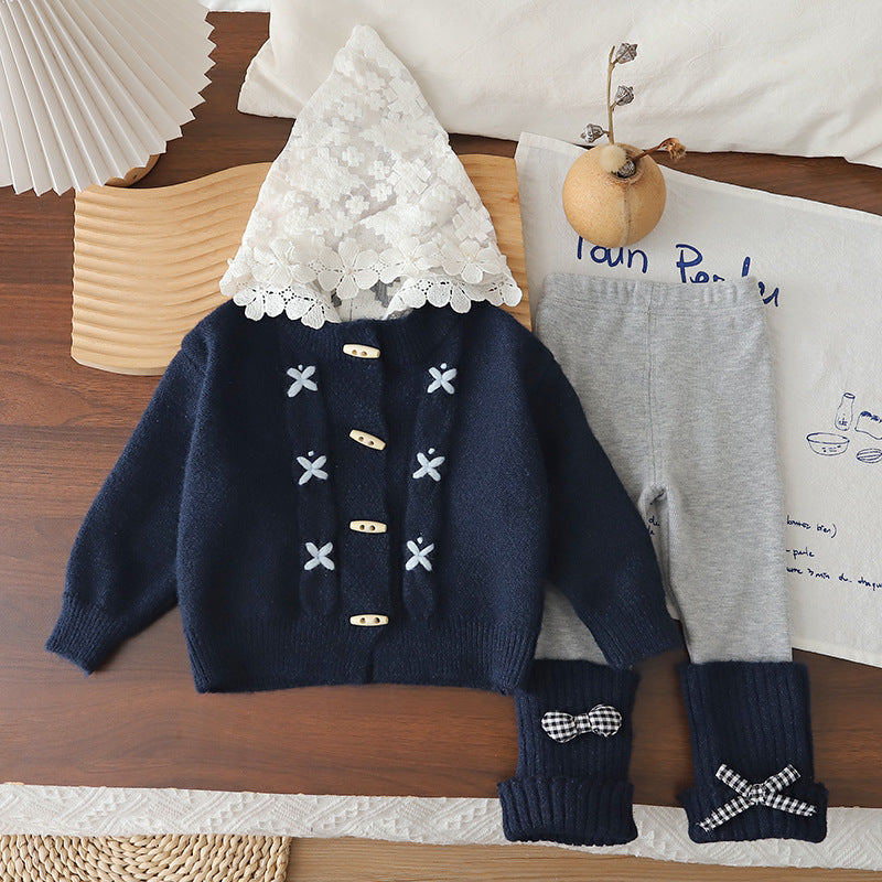 Baby's casual spring outfit sweater jacket long sleeved two-piece set