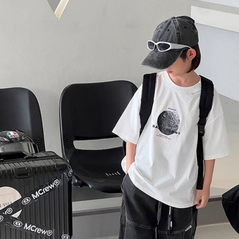 Boy's Short Sleeve T-Shirt Middle and Large Size Top