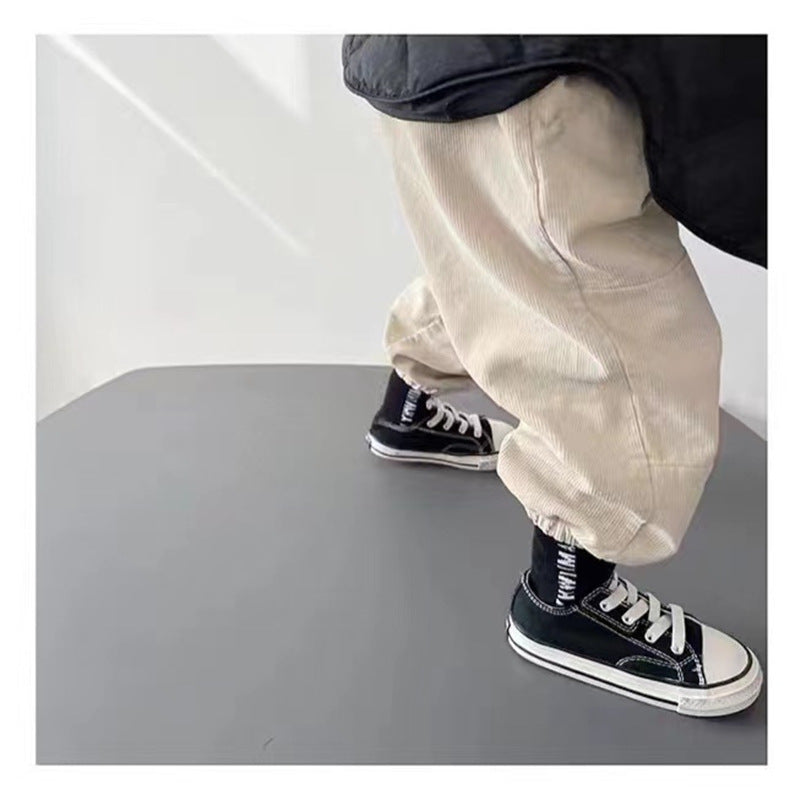 Children's drawstring corduroy sports pants