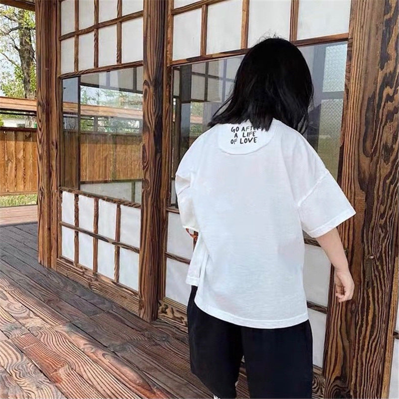 Children's back letter printed t-shirt