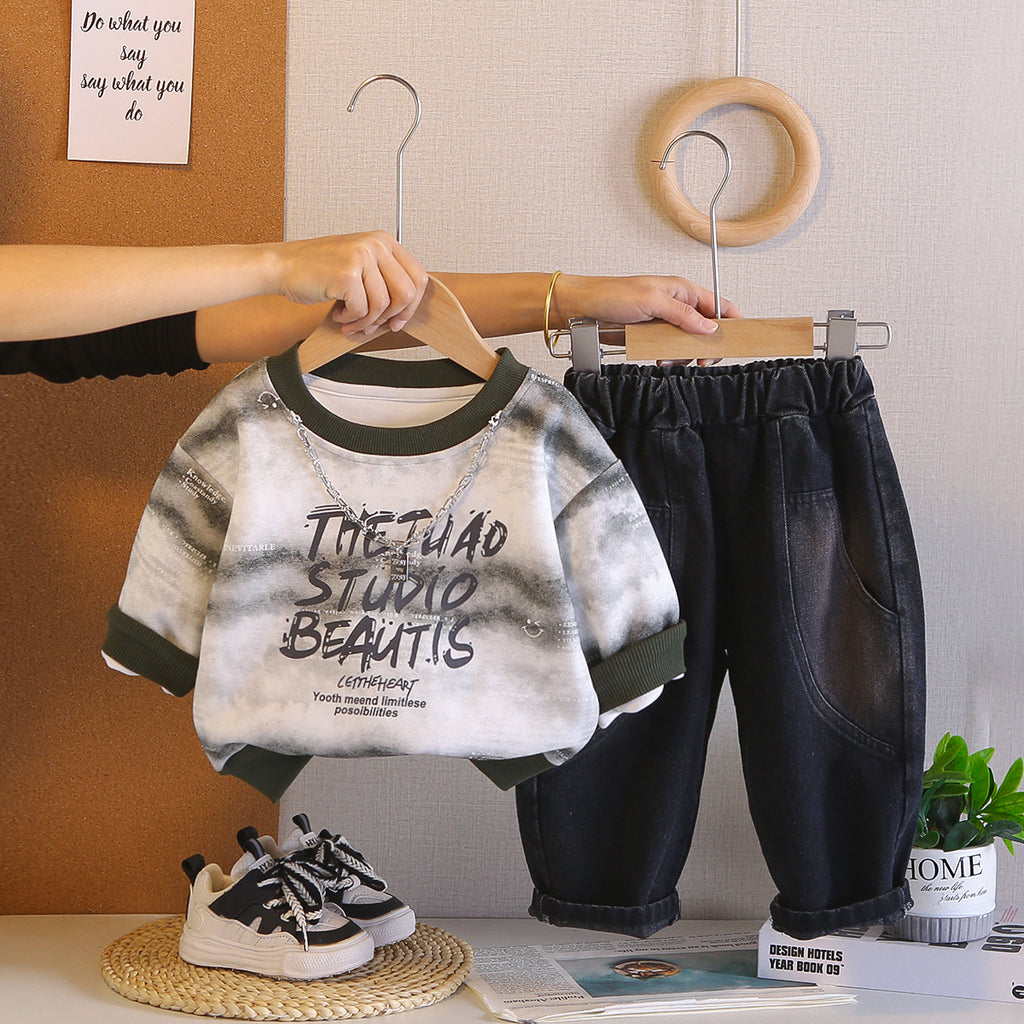 Small and medium-sized children's hoodie long sleeved two-piece set