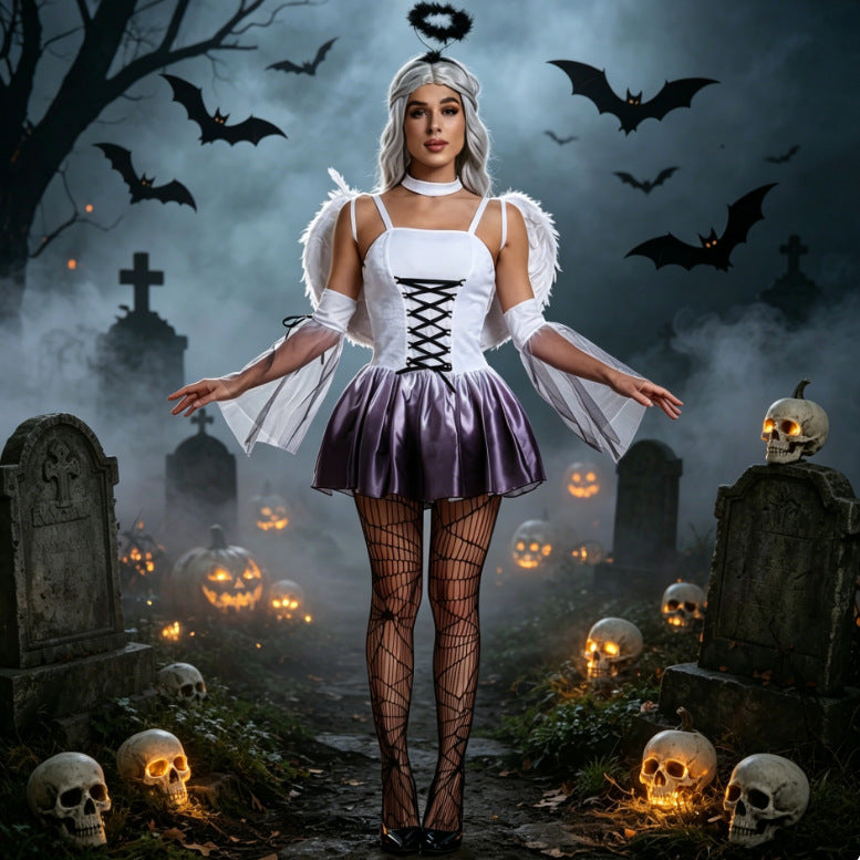 Halloween Costume Cosplay Elf Dark Angel Witch  Women's Vampire Bride Dress