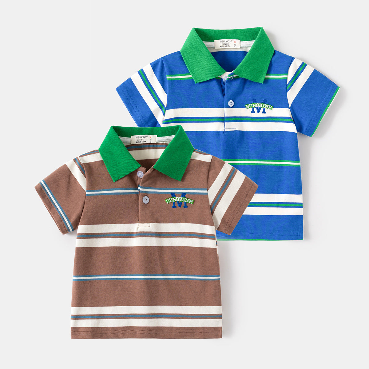 Boys' Short Sleeve T-Shirt, Striped Polo Shirt with Embroidery, Casual Summer Top for Kids