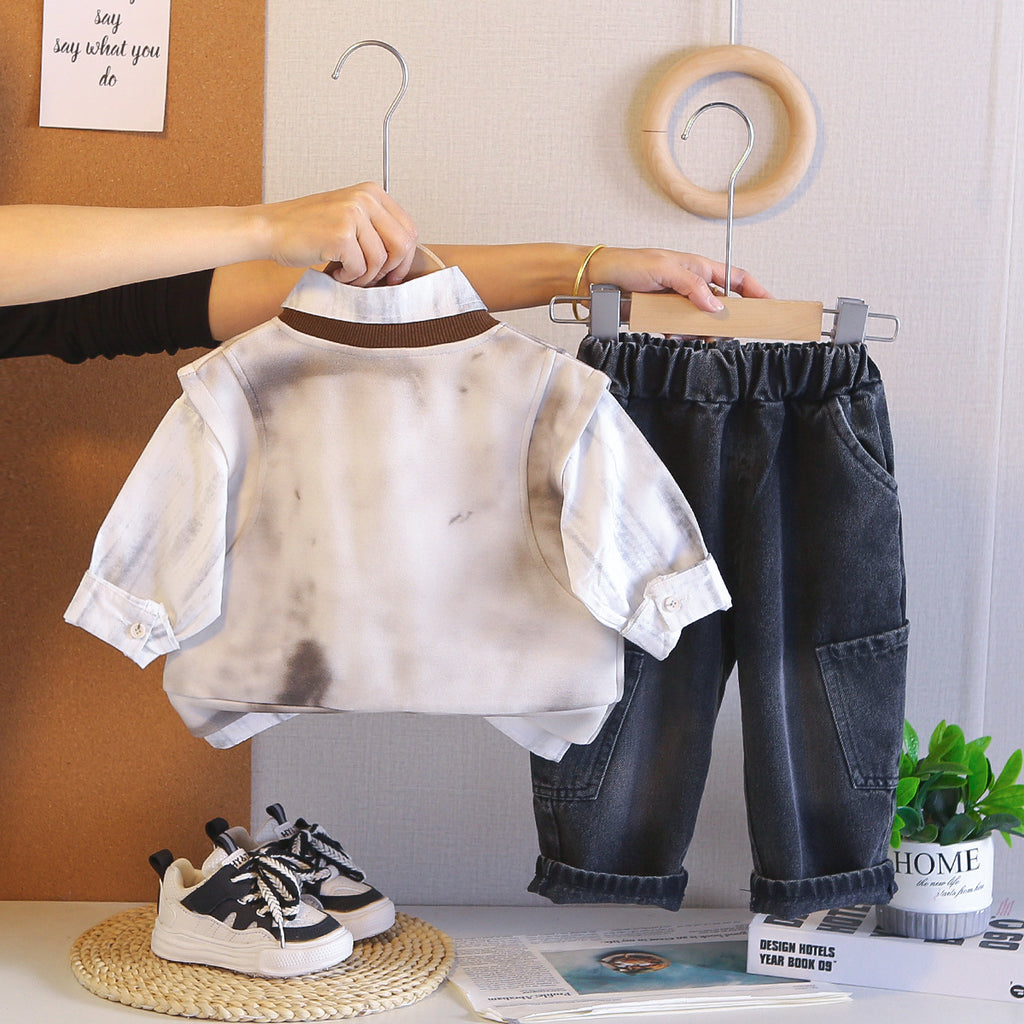 Vest shirt long sleeved three piece set for spring and autumn clothing