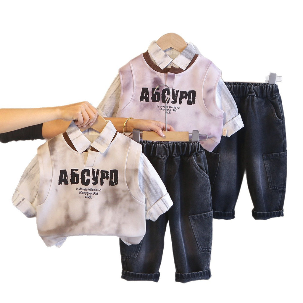 Vest shirt long sleeved three piece set for spring and autumn clothing
