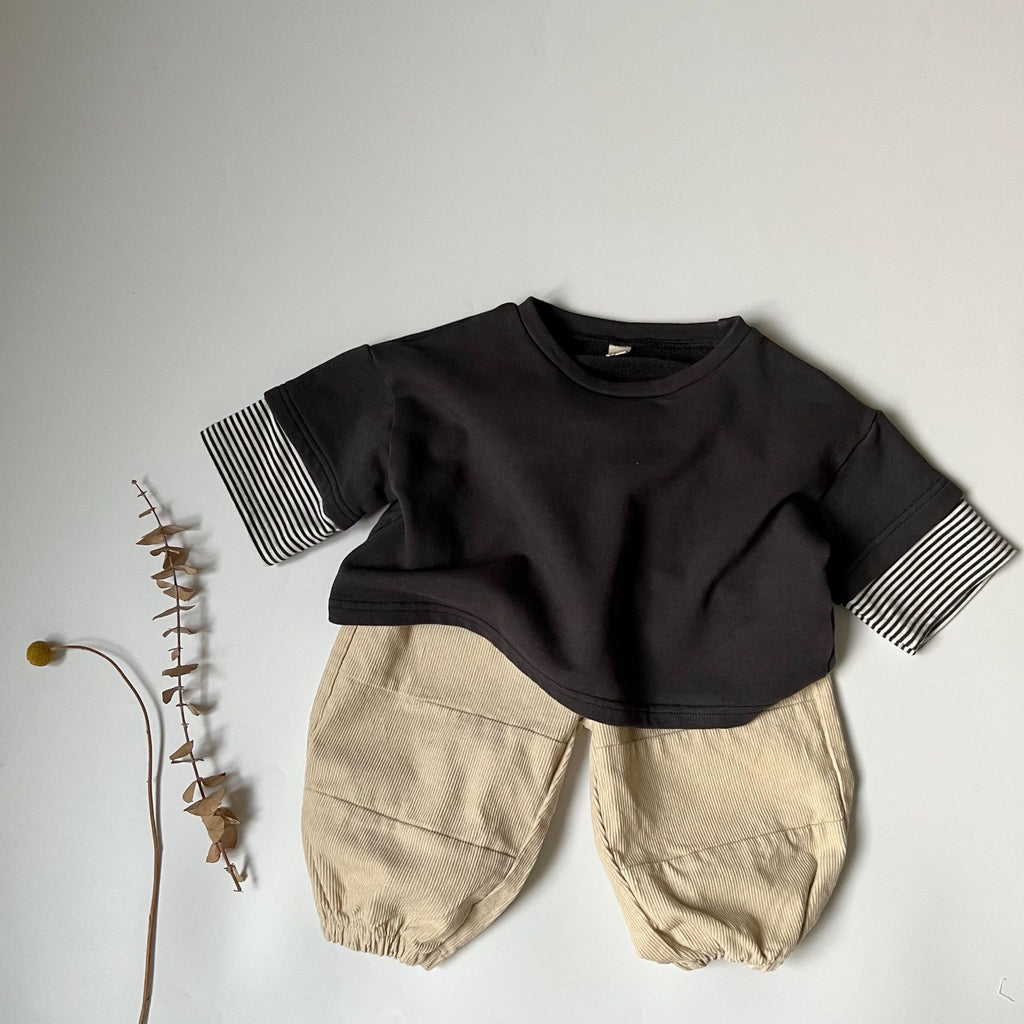 Children's striped cuffs color blocked hoodie