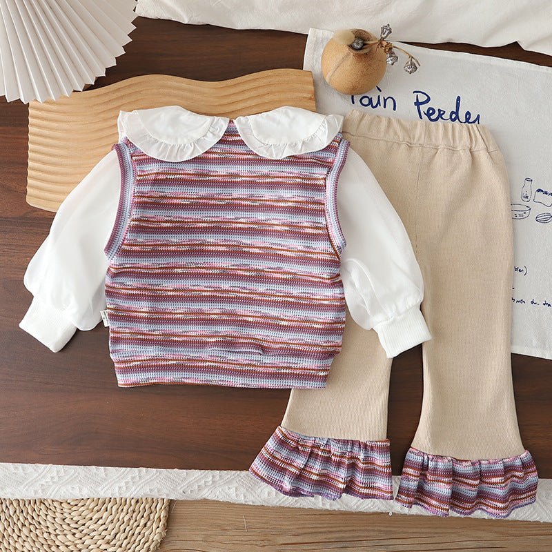 Baby striped vest long sleeved three piece set for children