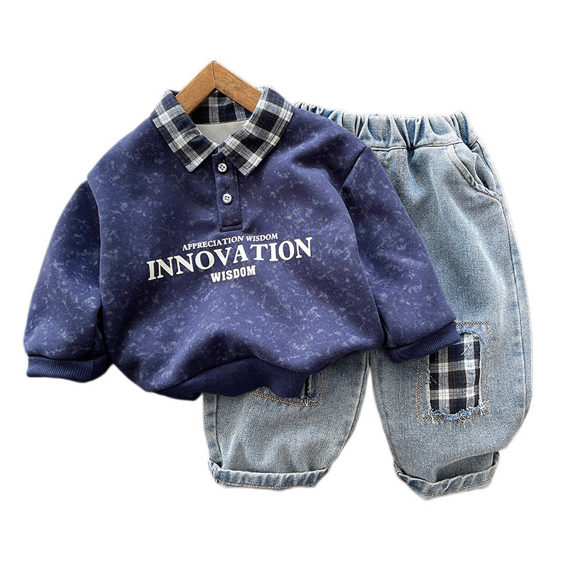 Spring and Autumn Baby Collar Long Sleeve Two Piece Set