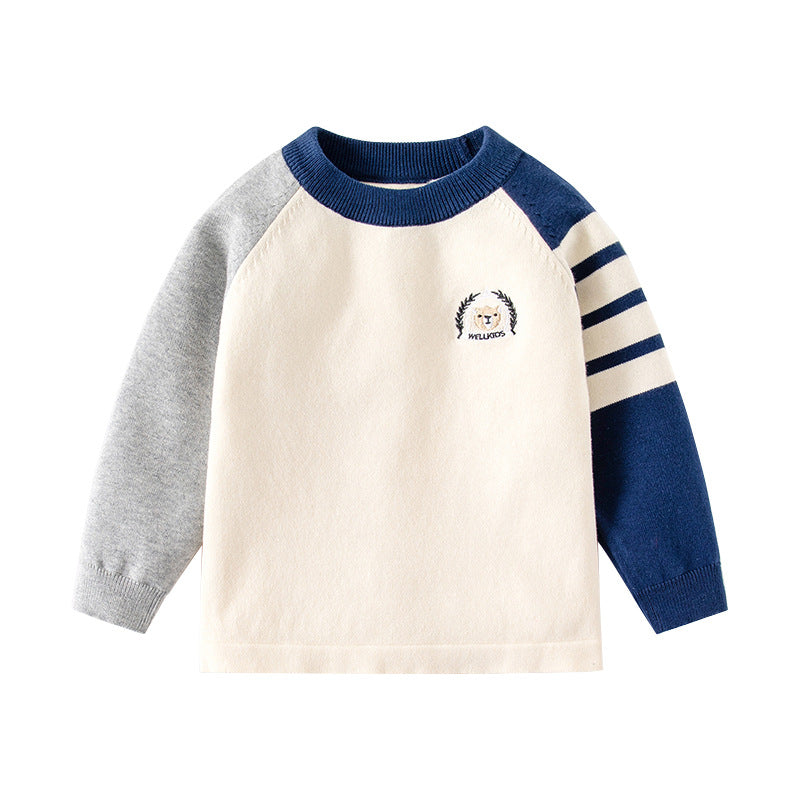 Knitted Sweater for Boys Lightweight Knitwear Color-blocked Inner Layer Top