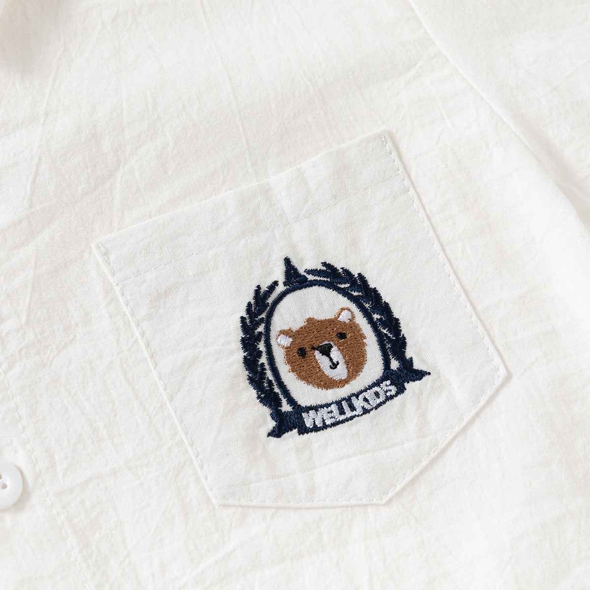 Short Sleeve Shirt Korean Style Children's Embroidered Dress Shirt Baby Turn-down Collar Solid Color Top